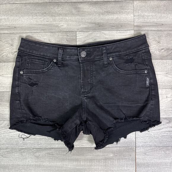 Silver Jeans Distressed Frayed Hem Boyfriend Jean Shorts Black Wash sz 29 - Picture 1 of 6